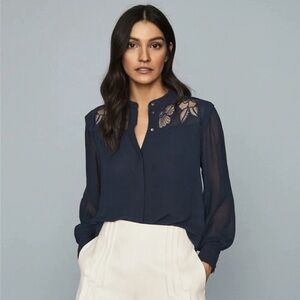 Reiss NWT Navy Emily Blouse